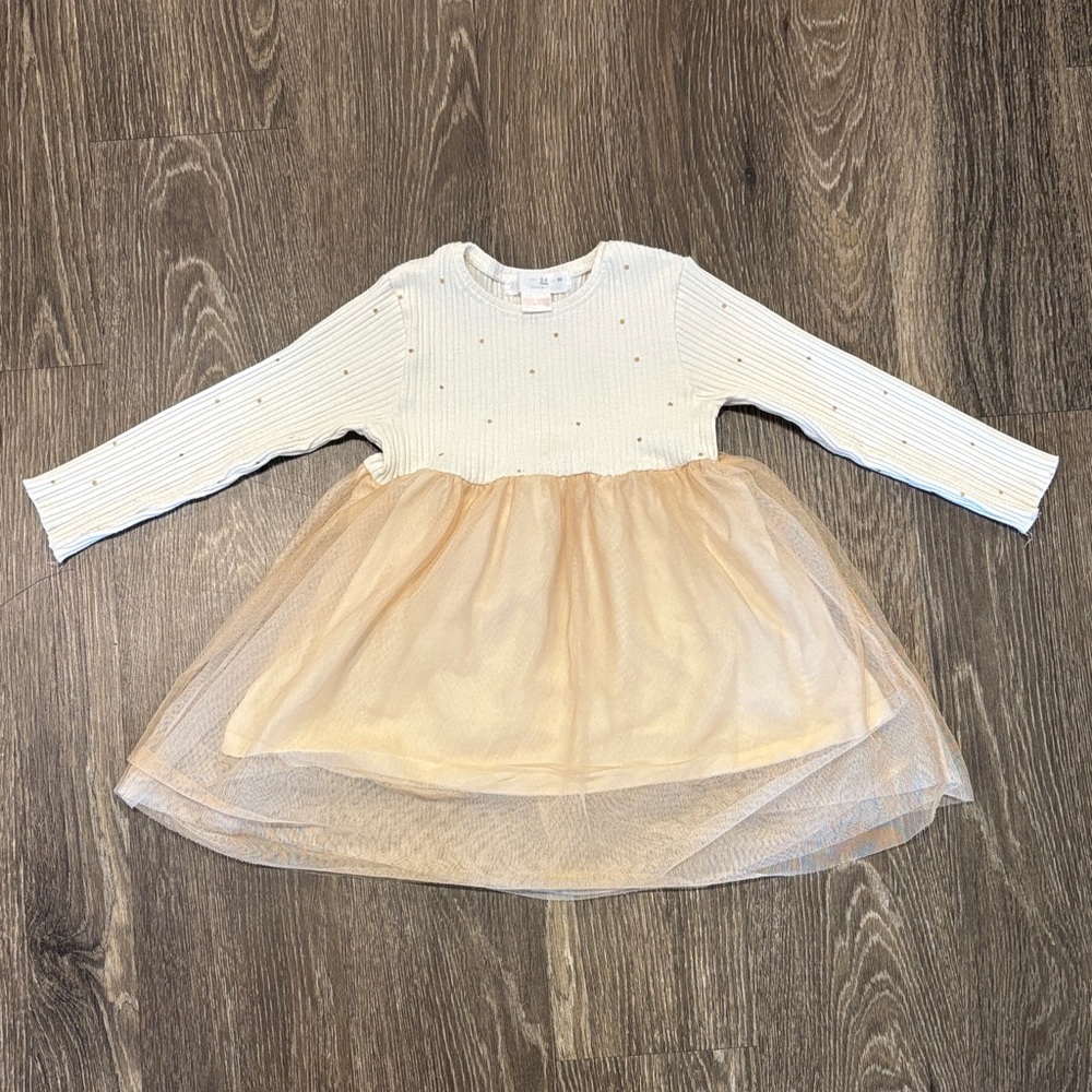 Zara Cream Knit Top with Gold Tulle Skirt Girls Dress